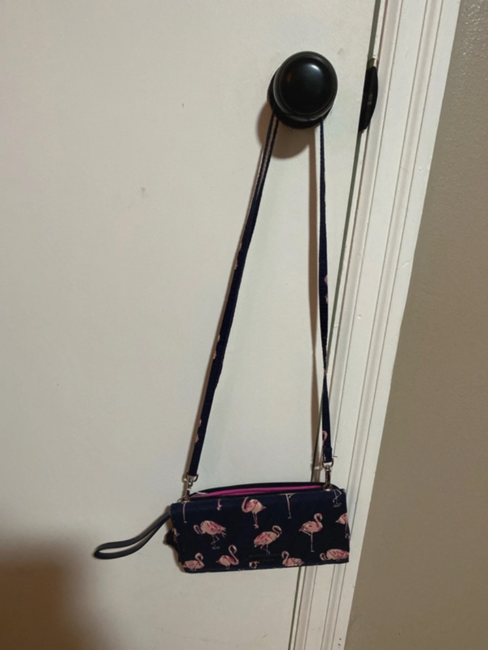 Vera Bradley Navy Crossbody with Pink Flamingo Print